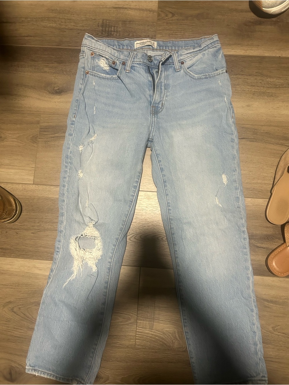 Abercrombie & Fitch Light Wash Distressed Boyfriend Jeans
